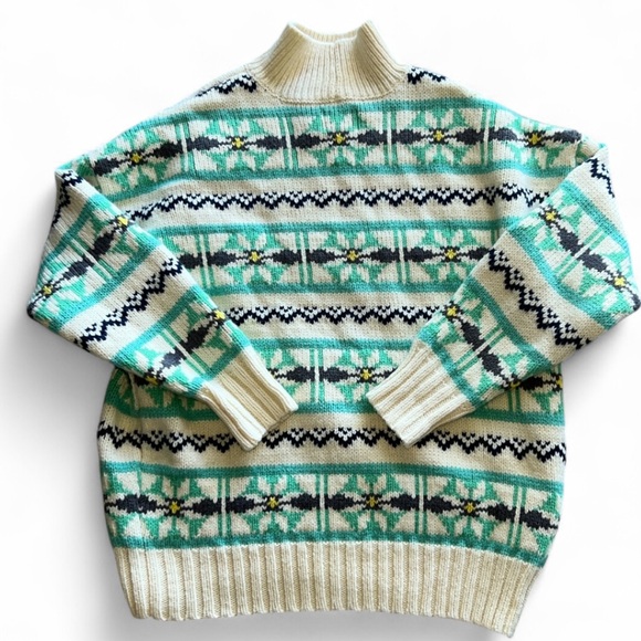 American Eagle Oversized Fair Isle Mock Neck Sweater NWT Y2K mint cream - Picture 2 of 12